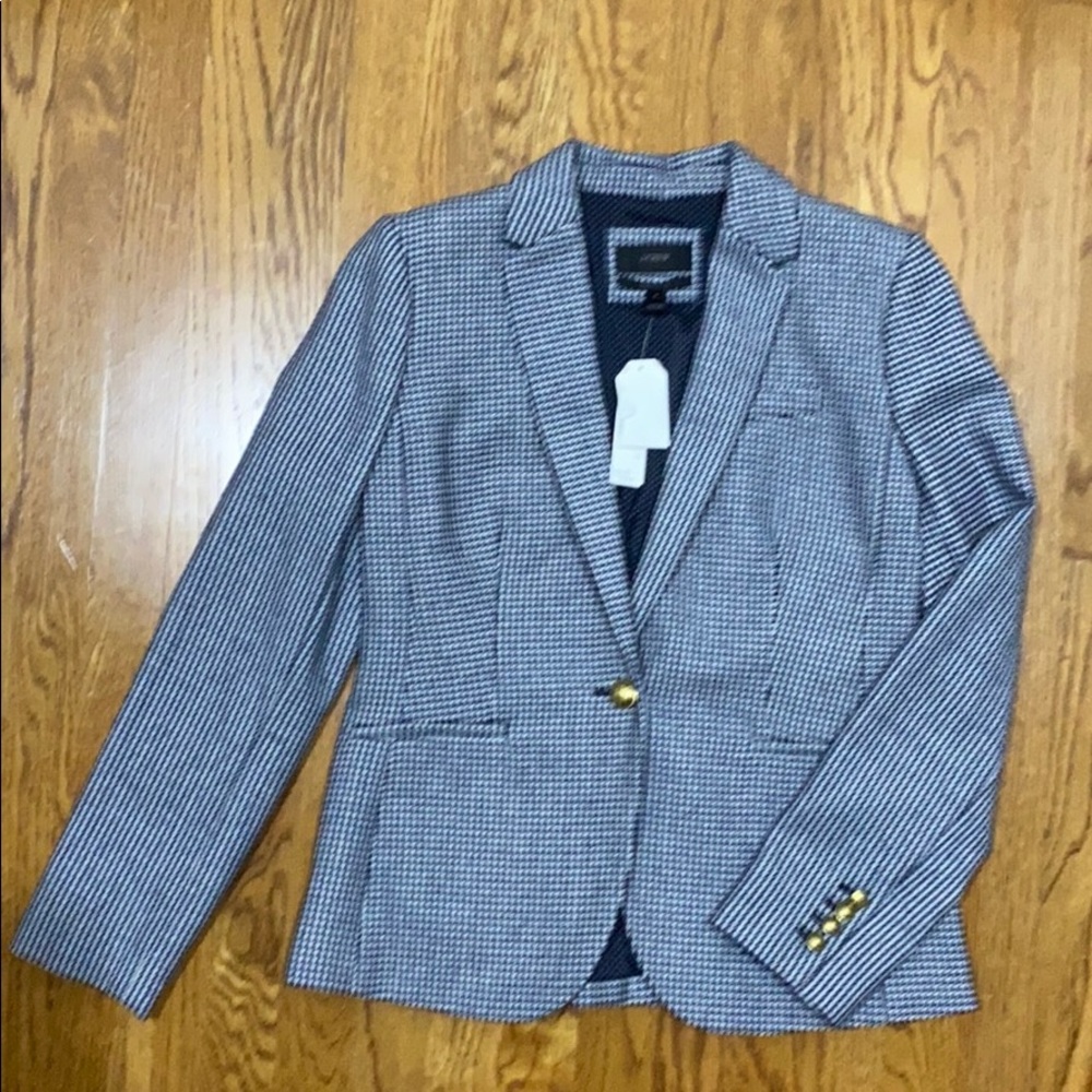 NWT J. Crew Navy Houndstooth Checked Blazer Sz 8